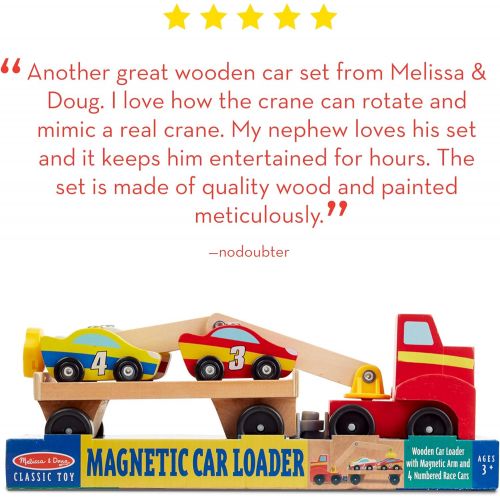  Melissa & Doug Magnetic Car Loader Wooden Toy Set, The Original (Cars & Trucks, 4 Cars and 1 Semi-Trailer Truck, Great Gift for Girls and Boys - Kids Toy Best for 3, 4, 5, and 6 Ye