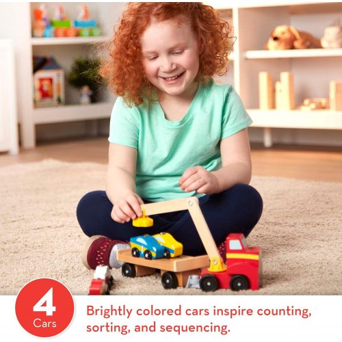  Melissa & Doug Magnetic Car Loader Wooden Toy Set, The Original (Cars & Trucks, 4 Cars and 1 Semi-Trailer Truck, Great Gift for Girls and Boys - Kids Toy Best for 3, 4, 5, and 6 Ye