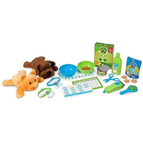  Melissa & Doug Feeding & Grooming Pet Care Play Set with 2 Plush Animals (24 pieces)