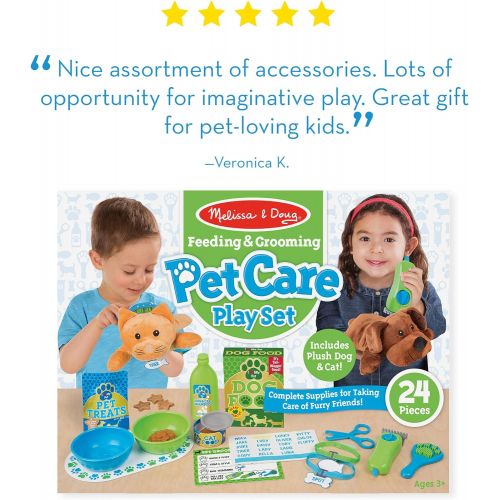 Melissa & Doug Feeding & Grooming Pet Care Play Set with 2 Plush Animals (24 pieces)
