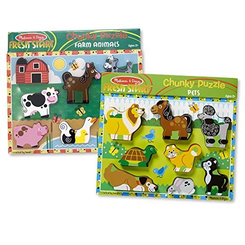  Melissa & Doug Wooden Chunky Puzzles Set - Farm and Pets