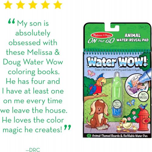  Melissa & Doug On the Go Water Wow; Reusable Water-Reveal Activity Pads, 3-pk, Vehicles, Animals, Safari