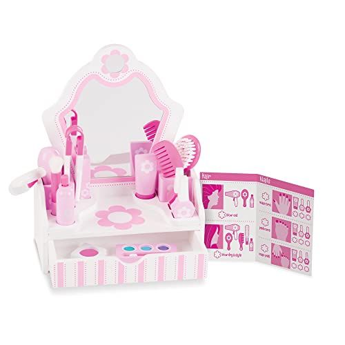  Melissa & Doug Wooden Beauty Salon Play Set - The Original (Vanity & Accessories, 18 Pieces, 15.5 H x 12 W x 6 L, Great Gift for Girls and Boys - Kids Toy Best for 3, 4, 5 Year Old