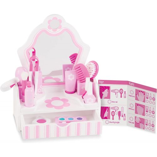  Melissa & Doug Wooden Beauty Salon Play Set - The Original (Vanity & Accessories, 18 Pieces, 15.5 H x 12 W x 6 L, Great Gift for Girls and Boys - Kids Toy Best for 3, 4, 5 Year Old