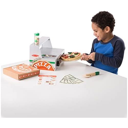  Melissa & Doug Top and Bake Wooden Pizza Counter Play Food Set (Pretend Play, Helps Support Cognitive Development, 34 Pieces, 7.75 H x 9.25 W x 13.25 L)