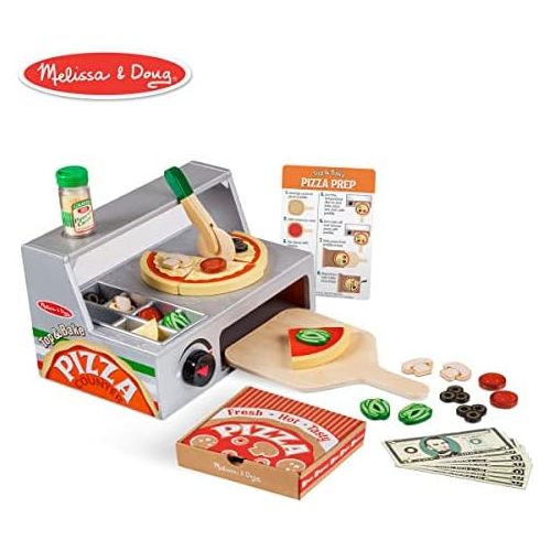  Melissa & Doug Top and Bake Wooden Pizza Counter Play Food Set (Pretend Play, Helps Support Cognitive Development, 34 Pieces, 7.75 H x 9.25 W x 13.25 L)