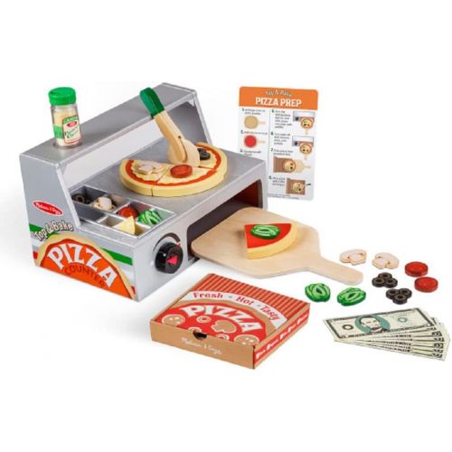  Melissa & Doug Top and Bake Wooden Pizza Counter Play Food Set (Pretend Play, Helps Support Cognitive Development, 34 Pieces, 7.75 H x 9.25 W x 13.25 L)