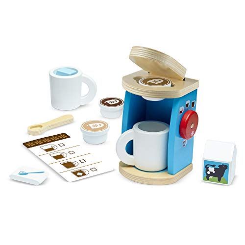  Melissa & Doug Brew & Serve Wooden Coffee Maker Set (12 Pieces, Frustration-Free Packaging, Great Gift for Girls and Boys - Best for 3, 4, 5, and 6 Year Olds)