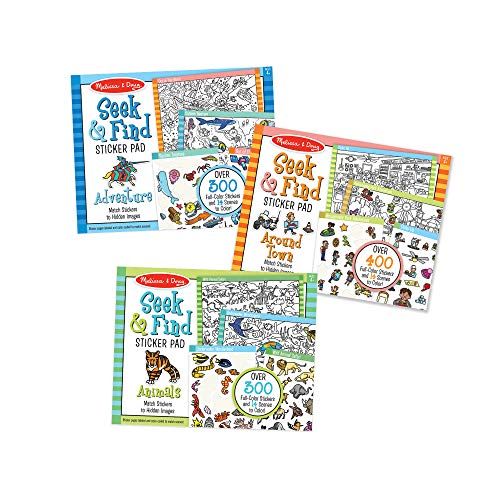  Melissa & Doug Seek & Find Sticker Pad 3-Pack, Around Town, Adventure, Animals (Each Includes 300+ Stickers, 14 Scenes to Color, Great Gift for Girls and Boys - Best for 4, 5, 6 Ye