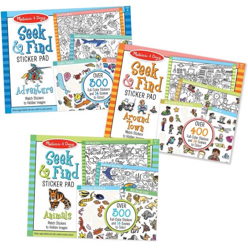  Melissa & Doug Seek & Find Sticker Pad 3-Pack, Around Town, Adventure, Animals (Each Includes 300+ Stickers, 14 Scenes to Color, Great Gift for Girls and Boys - Best for 4, 5, 6 Ye