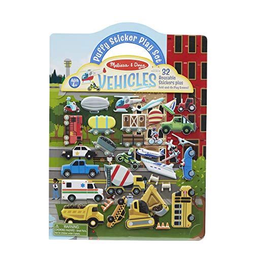  Melissa & Doug Vehicles Puffy Sticker Play Set Travel Toy with Double-Sided Background, 32 Reusable Puffy Stickers