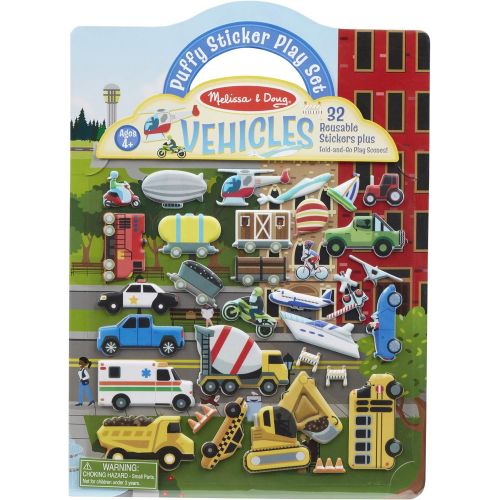  Melissa & Doug Vehicles Puffy Sticker Play Set Travel Toy with Double-Sided Background, 32 Reusable Puffy Stickers