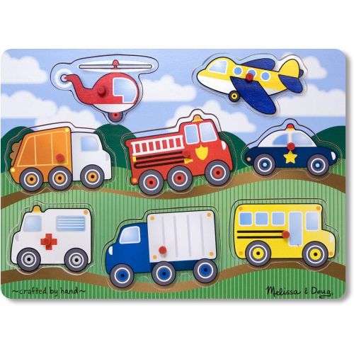  Melissa & Doug Wooden Peg Puzzle 6 Pack Numbers, Letters, Animals, Vehicles