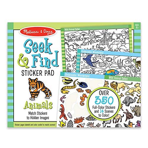  Melissa & Doug Seek & Find Sticker Pad - Animals (400+ Stickers, 14 Scenes to Color), Multicolor