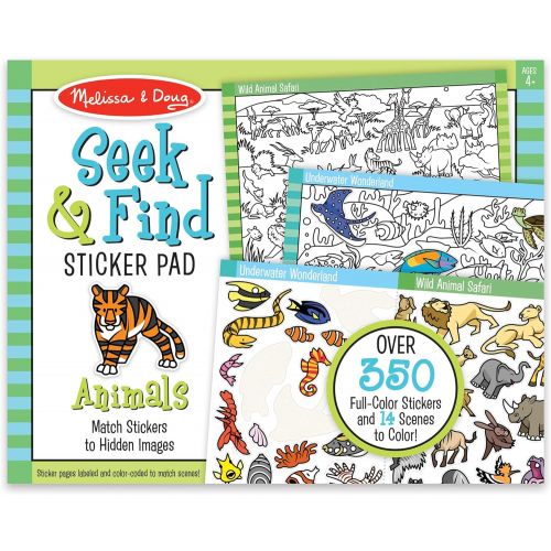  Melissa & Doug Seek & Find Sticker Pad - Animals (400+ Stickers, 14 Scenes to Color), Multicolor