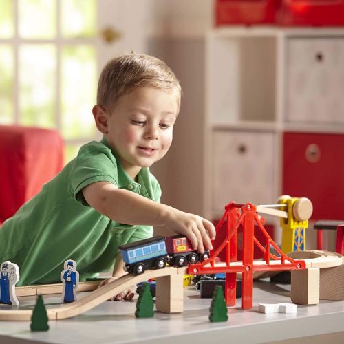  Melissa & Doug Wooden Railway Set, 130 Pieces (E-Commerce Packaging, Great Gift for Girls and Boys - Best for 3, 4, 5 Year Olds and Up)