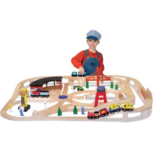  Melissa & Doug Wooden Railway Set, 130 Pieces (E-Commerce Packaging, Great Gift for Girls and Boys - Best for 3, 4, 5 Year Olds and Up)