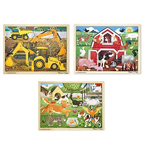  Melissa & Doug Wooden Jigsaw Puzzle arm, Construction, Pets Puzzle (24 Piece)