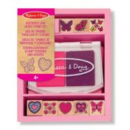 Melissa & Doug Butterfly & Heart Themed Wooden Stamp Set & 1 Scratch Art Mini-Pad Bundle (02415)