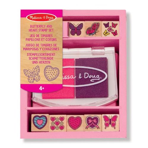  Melissa & Doug Butterfly & Heart Themed Wooden Stamp Set & 1 Scratch Art Mini-Pad Bundle (02415)