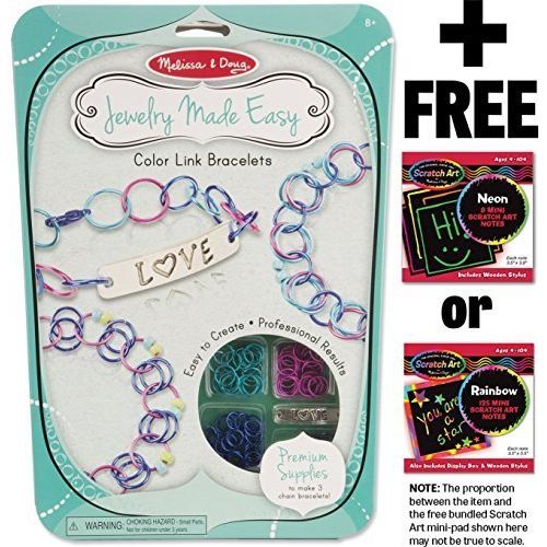  Melissa & Doug Color Link Bracelets: Jewelry Made Easy Series & 1 Scratch Art Mini-Pad Bundle (09472)