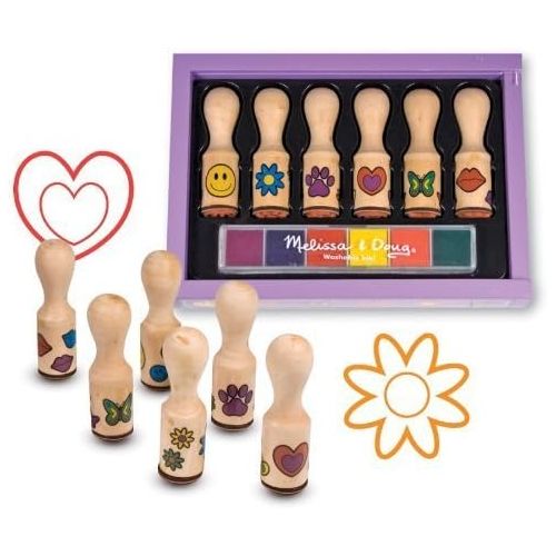  Melissa & Doug Wooden Happy Handle: Wooden Stamp Set & 1 Scratch Art Mini-Pad Bundle (02407)