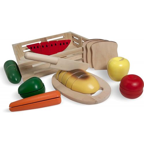  Melissa & Doug Cutting Food Set: Wooden Play Food Set + Free Scratch Art Mini-Pad Bundle [04872]