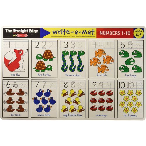  Melissa & Doug Math Problems I Write-a-Mat w/ Crayon Bundle for Ages 4 to 5: Numbers 1 to 10, & Counting to 100 - The Straight Edge Series