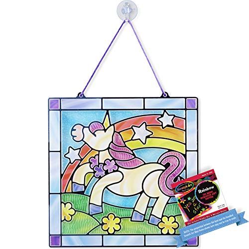  Melissa & Doug Unicorn: Stained Glass Made Easy Series Bundled with 1 M&D Scratch Art Mini-Pad (09299)