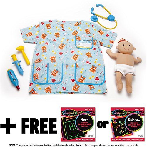  Melissa & Doug Pediatric Nurse Costume & 1 Scratch Art Mini-Pad Bundle (08519)