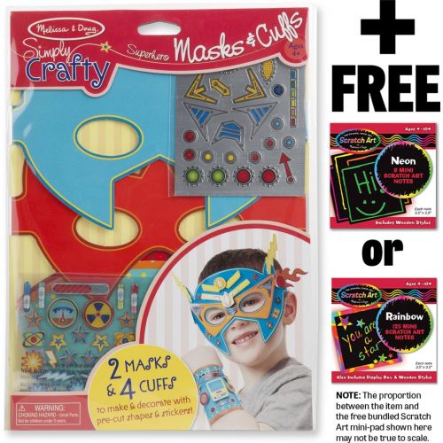  Melissa & Doug Superhero Masks and Cuffs - Simply Crafty Series & 1 Scratch Art Mini-Pad Bundle (09477)