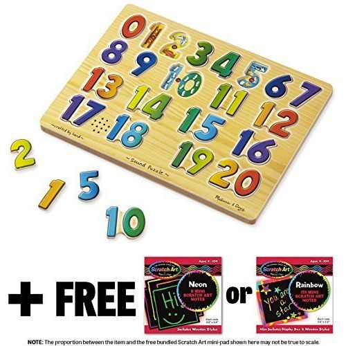  Melissa & Doug Numbers: 21-Piece Sound Puzzle + Free Scratch Art Mini-Pad Bundle (03391)