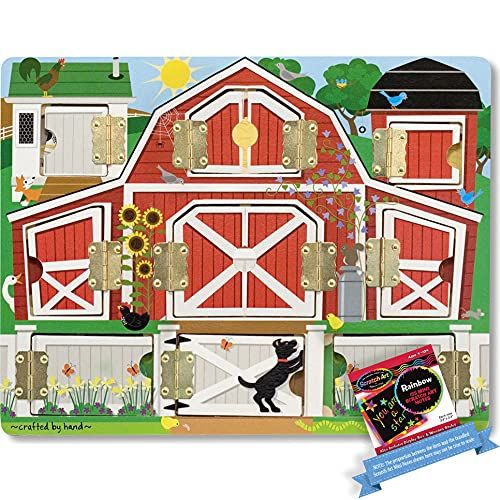  Melissa & Doug Farm: Hide & Seek Wooden Magnet Activity Board + Free Scratch Art Mini-Pad Bundle [45926]