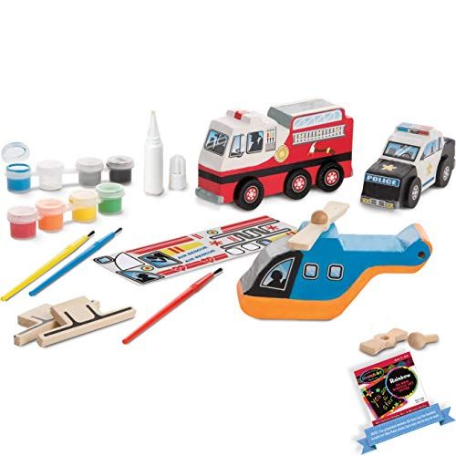  Melissa & Doug Rescue Vehicles Set Decorate-Your-Own Kit & 1 Scratch Art Mini-Pad Bundle (09528)