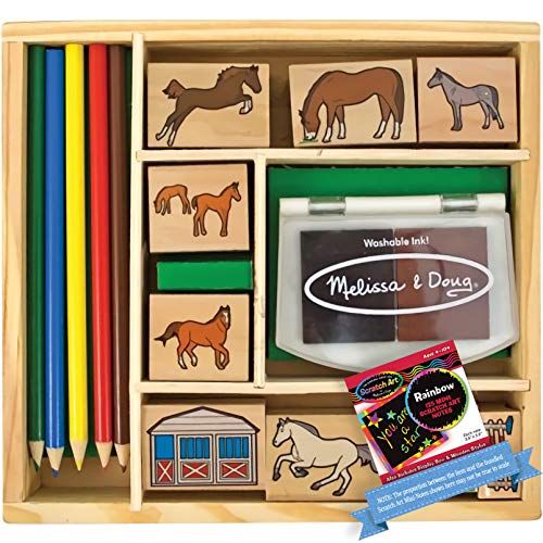  Melissa & Doug Horse Stable: Wooden Stamp Set + Free Scratch Art Mini-Pad Bundle [24105]