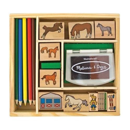  Melissa & Doug Horse Stable: Wooden Stamp Set + Free Scratch Art Mini-Pad Bundle [24105]