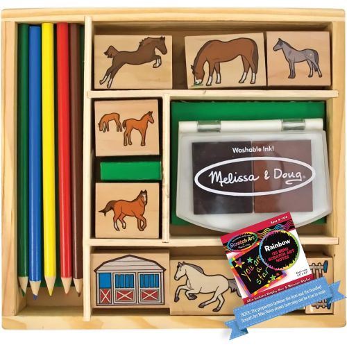  Melissa & Doug Horse Stable: Wooden Stamp Set + Free Scratch Art Mini-Pad Bundle [24105]