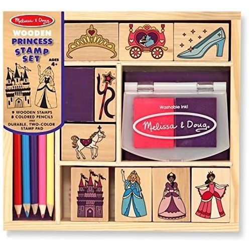  Melissa & Doug Princess: Wooden Stamp Set & 1 Scratch Art Mini-Pad Bundle (02418)