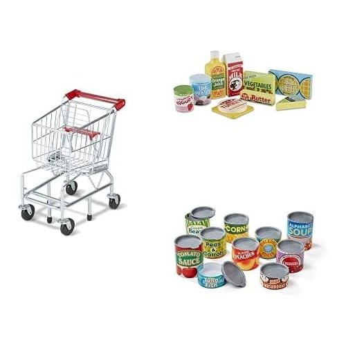  Melissa & Doug Shopping Cart, Fridge Food & Cans Bundle