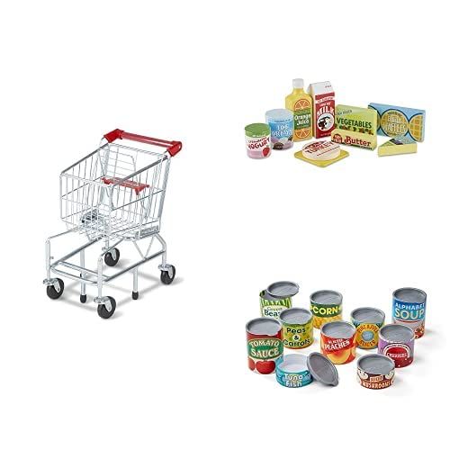  Melissa & Doug Shopping Cart, Fridge Food & Cans Bundle