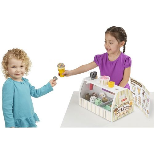  Melissa & Doug Scoop & Serve Ice Cream Counter: Wooden Play Food Set + Free Scratch Art Mini-Pad Bundle (92869)