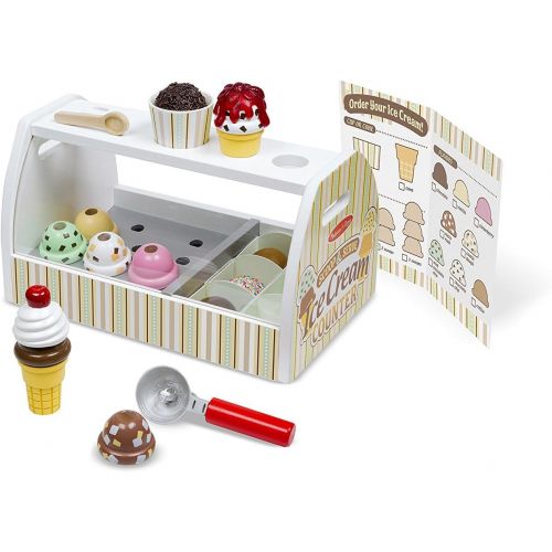  Melissa & Doug Scoop & Serve Ice Cream Counter: Wooden Play Food Set + Free Scratch Art Mini-Pad Bundle (92869)