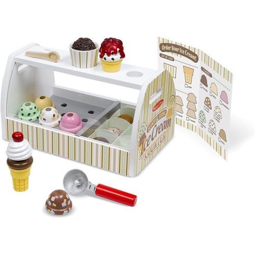  Melissa & Doug Scoop & Serve Ice Cream Counter: Wooden Play Food Set + Free Scratch Art Mini-Pad Bundle (92869)