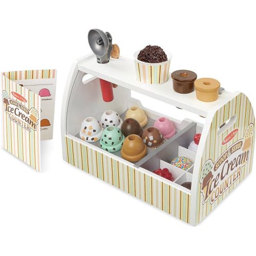  Melissa & Doug Scoop & Serve Ice Cream Counter: Wooden Play Food Set + Free Scratch Art Mini-Pad Bundle (92869)