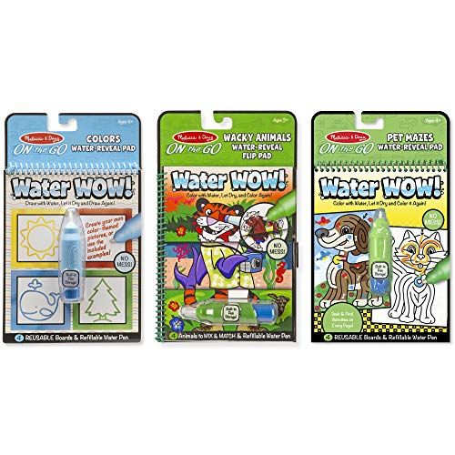  Melissa & Doug Water Wow! Water-Reveal Travel Activity Pad 3-Pack - Flip Pad, Colors-Shapes, Mazes