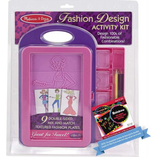  Melissa & Doug Fashion Design Activity Kit w/ 9 Double Sided Textured Fashion Plates & 1 Scratch Art Mini-Pad Bundle (04312)