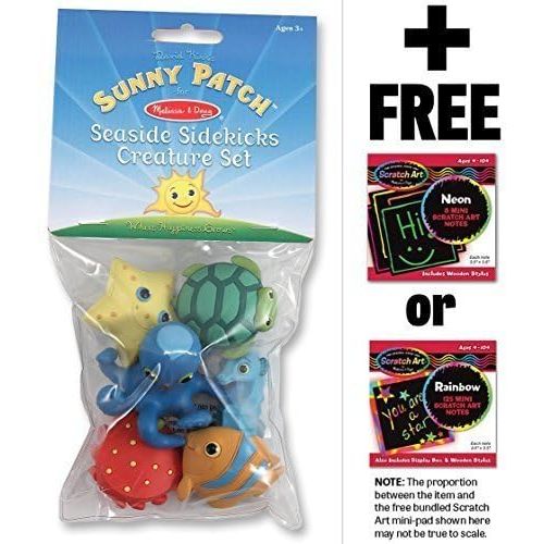  Melissa & Doug Seaside Sidekicks Mini-Creature Set: Sunny Patch Beach Play Series + Free Scratch Art Mini-Pad Bundle