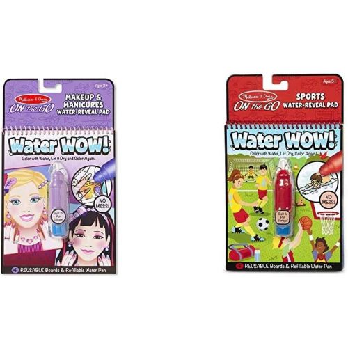  Melissa & Doug On The Go Water Wow! Makeup & Manicures (The Original Reusable Water-Reveal Activity Pad, Chunky-Size Water Pen) & On The Go Water Wow! Sports Activity Pad