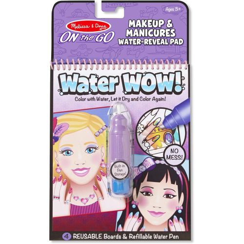  Melissa & Doug On The Go Water Wow! Makeup & Manicures (The Original Reusable Water-Reveal Activity Pad, Chunky-Size Water Pen) & On The Go Water Wow! Sports Activity Pad