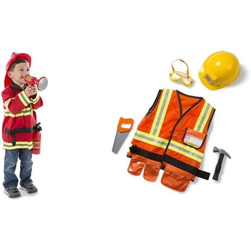  Melissa & Doug Fire Chief Role Play Costume Set & Construction Worker Role Play